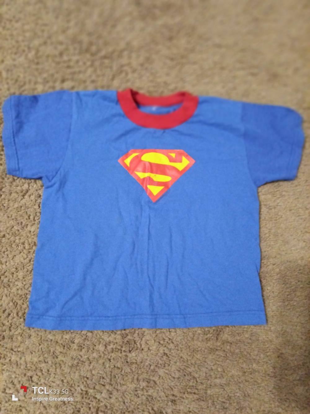 DC Comics Boys Blue Superman Logo Tee with Red Trim